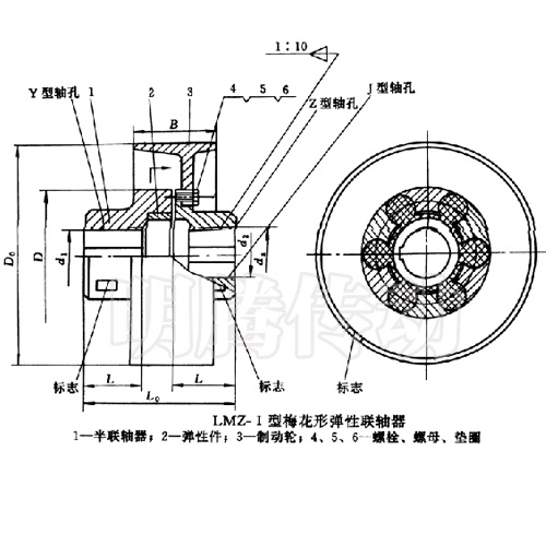 LMZ-I型帶制動輪梅花形聯(lián)軸器圖紙